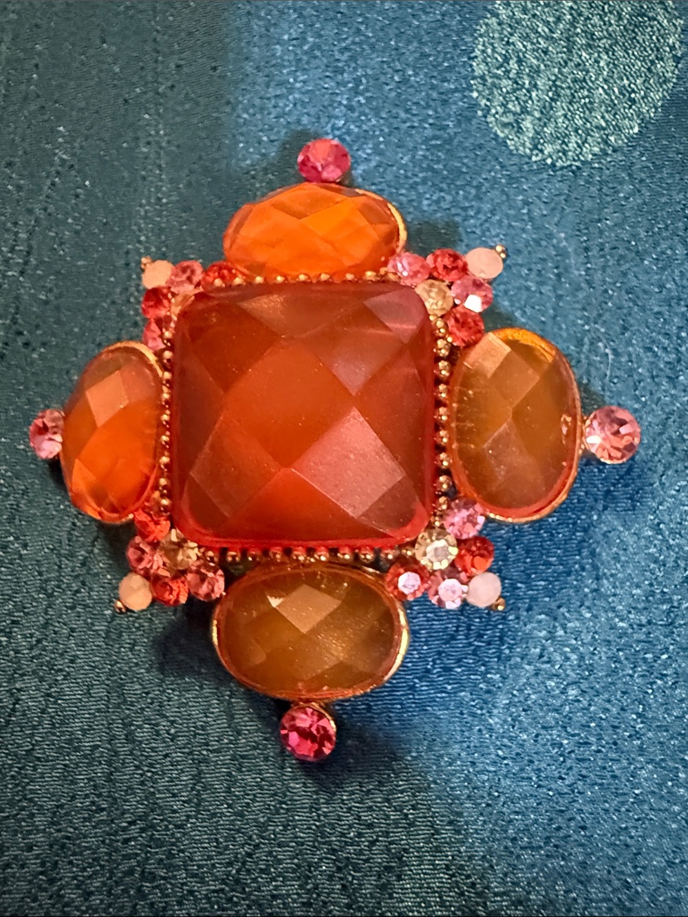 Orange & Pink Statement Brooch - Fashion Jewelry